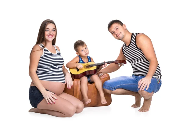Familie portret met ukulele — Stockfoto