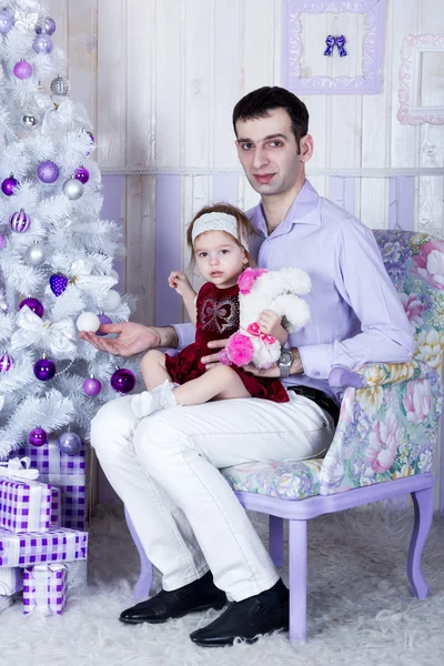 Christmas portrait of father and daughter — Stock Photo, Image