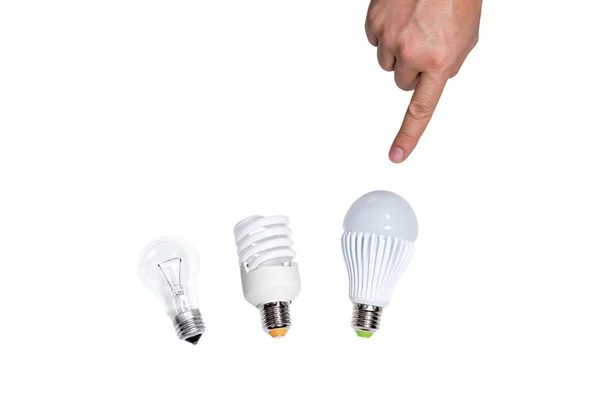 Vergelijking van de drie soorten lampen — Stockfoto