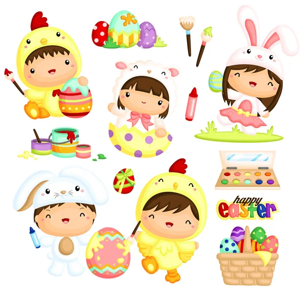 Kinderen in Easter kostuum Vector instellen — Stockvector