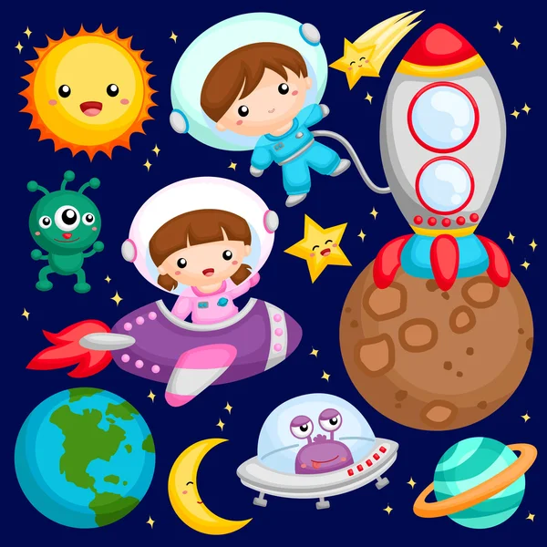 Kids at the outer space — Stock Vector