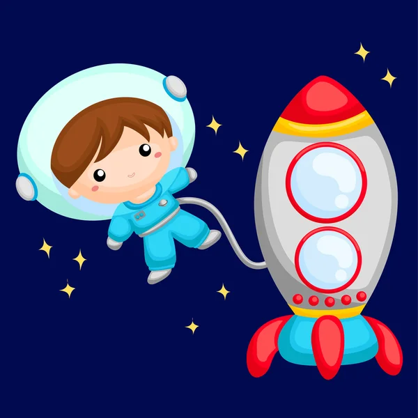 Boy astronot di luar angkasa - Stok Vektor