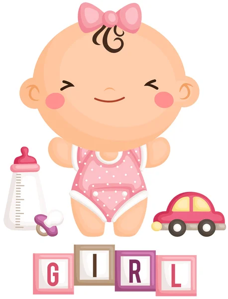 Baby Girl and Toys — Stock Vector