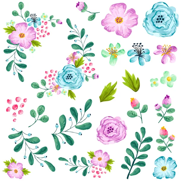 Conjunto de flores de primavera preensambladas — Vector de stock