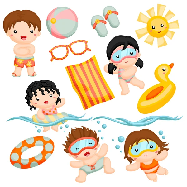 Swim time with friends — Stock Vector