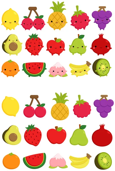 Ensemble vectoriel d'icône de fruit mignon — Image vectorielle