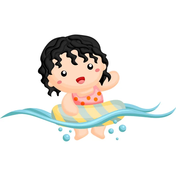 Lockiges Mädchen schwimmt glücklich — Stockvektor