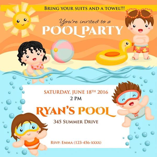 Convite de festa natação — Vetor de Stock