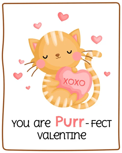 Enkel Vektor Söt Katt För Valentine Card — Stock vektor