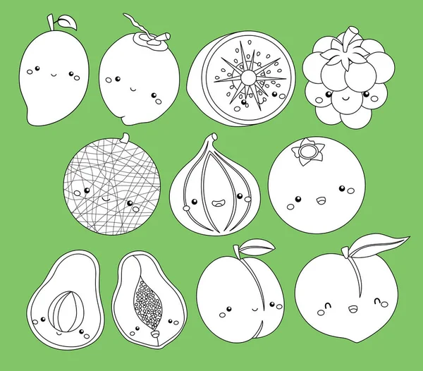 Vecteur Nombreux Fruits Dans Une Collection Noir Blanc — Image vectorielle