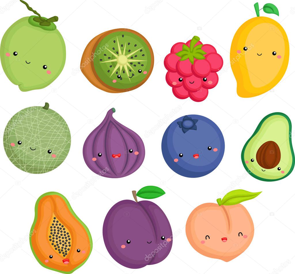a vector of many fruits in one collection