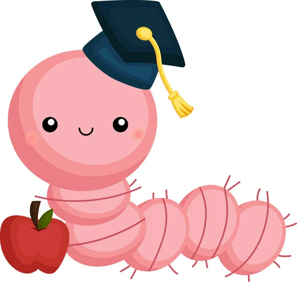 Vecteur Mignon Une Mascotte Ver Graduant — Image vectorielle