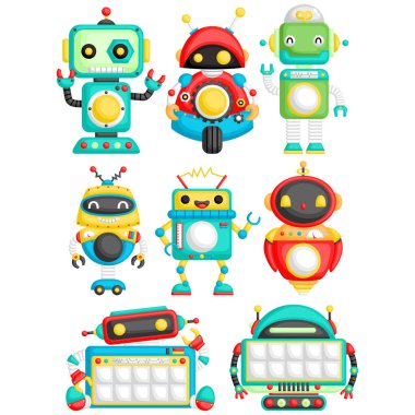 Geleceğin Şirin Renkli Robotlarının Vektör Kümesi