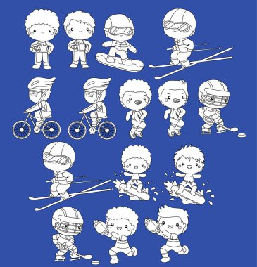 Siyah ve beyaz renkli birçok sporun vektörü