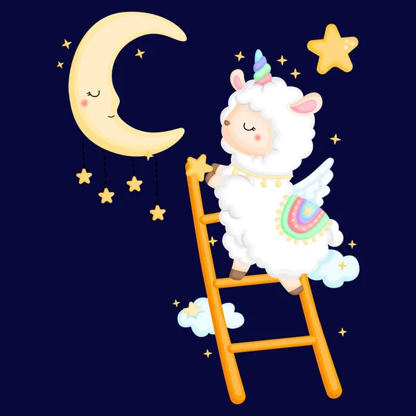 Egy Aranyos Láma Nyúlt Hold Felé — Stock Vector