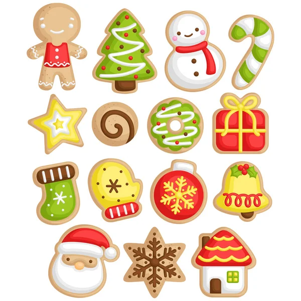 クリスマスの休日を祝うための様々なクッキーのかわいいベクトルセット — ストックベクタ