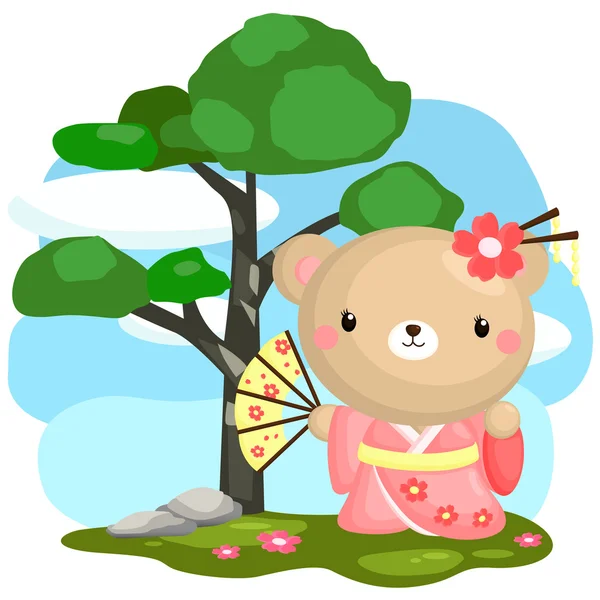 Japón oso usando kimono — Vector de stock