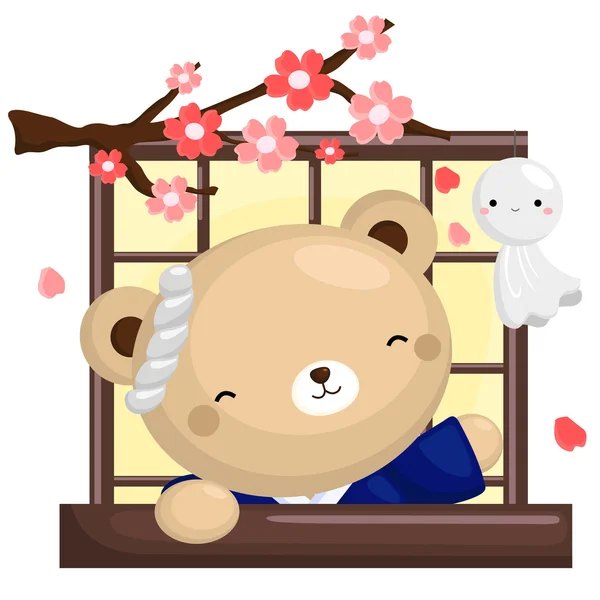 Japan Bear at the Window — Stock Vector