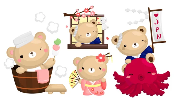 Japão Bear Vector Set —  Vetores de Stock