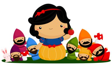 Princess and seven dwarfs clipart