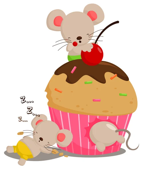 マウスのカップケーキが大好き — ストックベクタ
