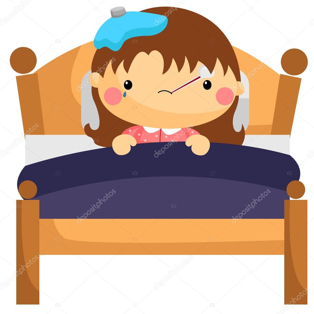 Chica enferma en la cama Vector de stock #58876655 de ©comodo777, image size:1024x1024