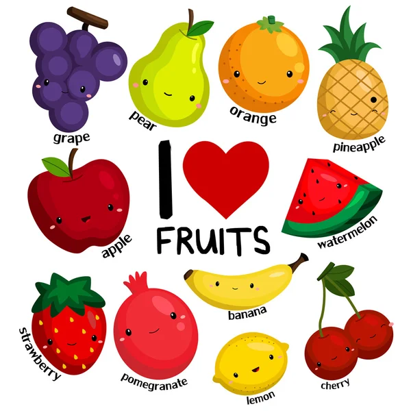 I Love Fruits — Stock Vector