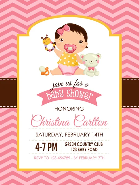 Baby Shower meisje uitnodiging — Stockvector