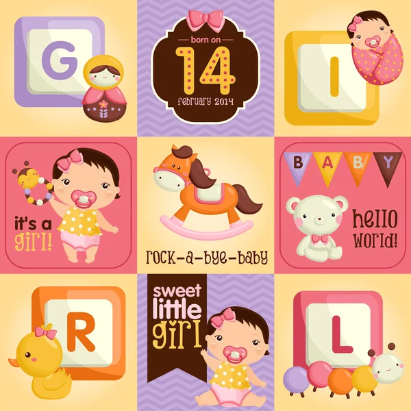 Baby Girl Square Card — Stock Vector