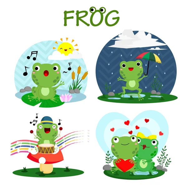 Happy Frog Vector Set — Stock Vector