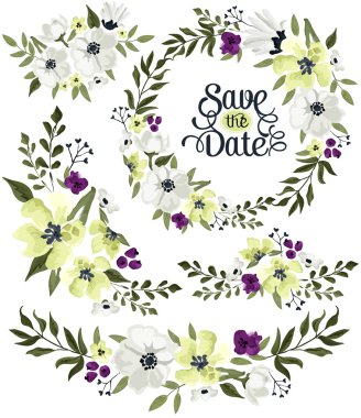 Çiçek çelenk vektör Set