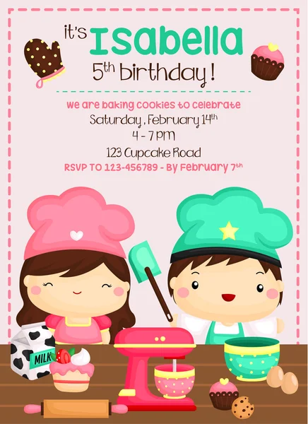 Invitation d'anniversaire de cuisson — Image vectorielle