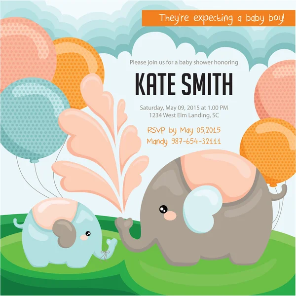 Olifant Baby Shower Uitnodiging — Stockvector