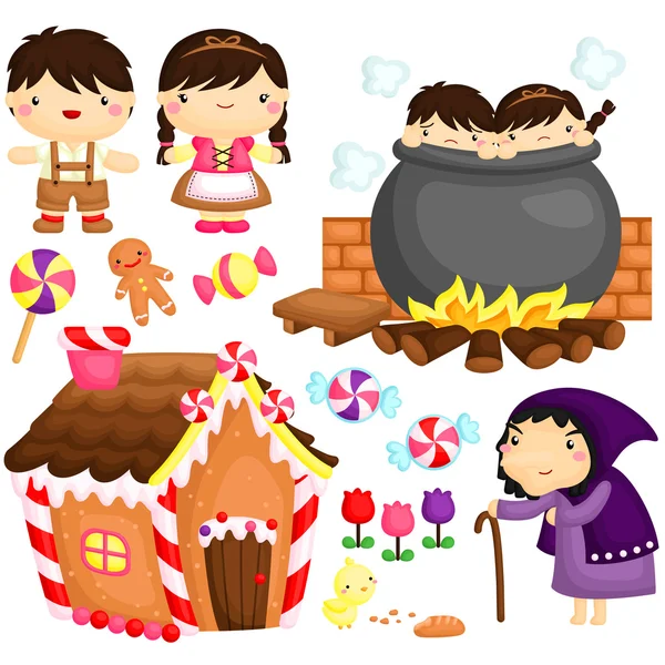 Hansel e Gretel Vector Set — Vettoriale Stock