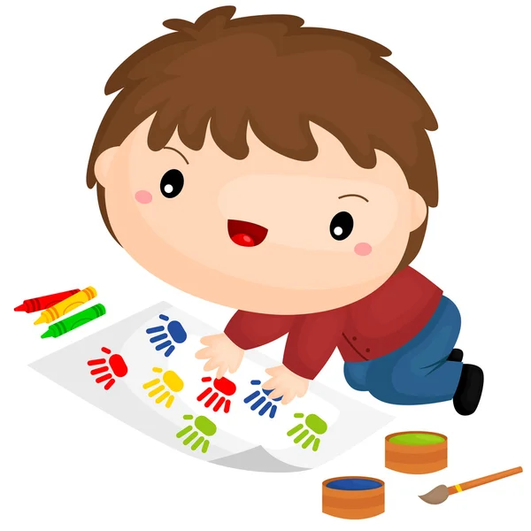 Niño y pintura — Vector de stock