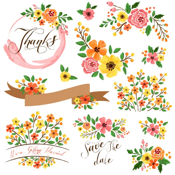 Sarı portakal çiçeği vektör Set