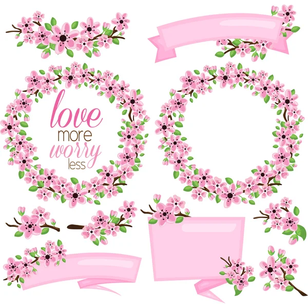 粉红色的花和横幅 — 图库矢量图片