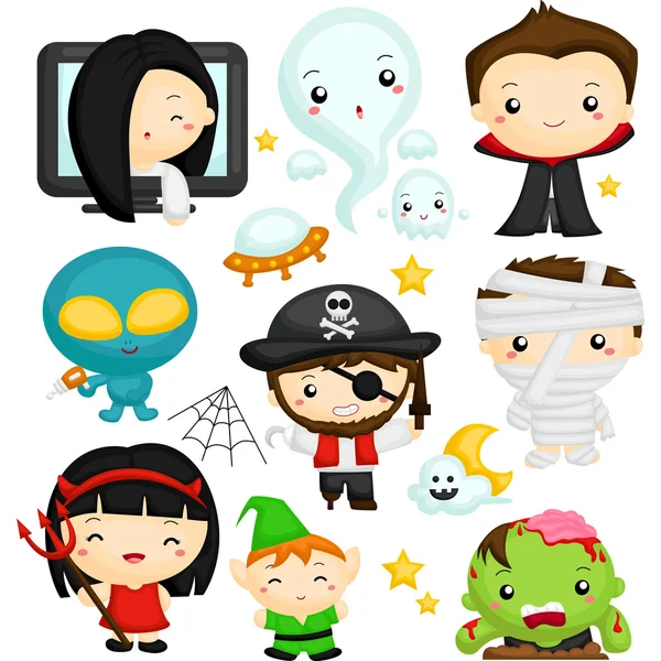 Lindos personajes de Halloween — Vector de stock