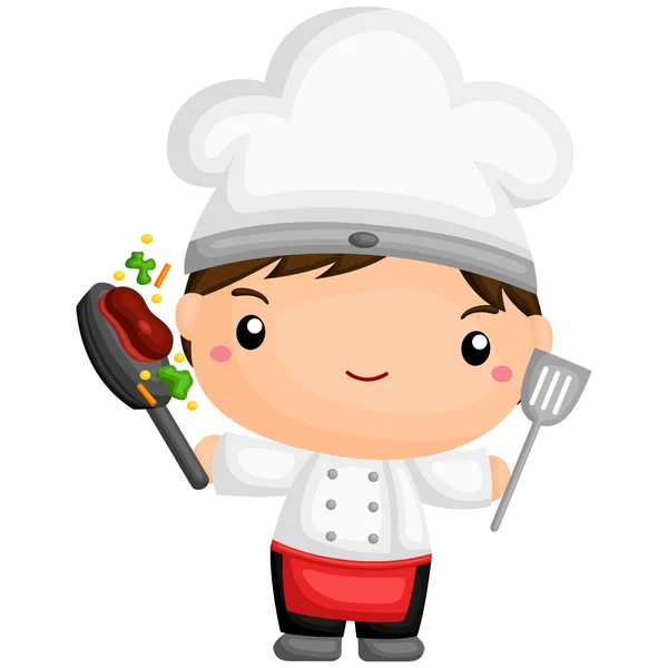 Chef bonito Cozinhar com frigideira — Vetor de Stock