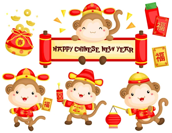 Monkey in Chinese New Year Costume — Stock Vector