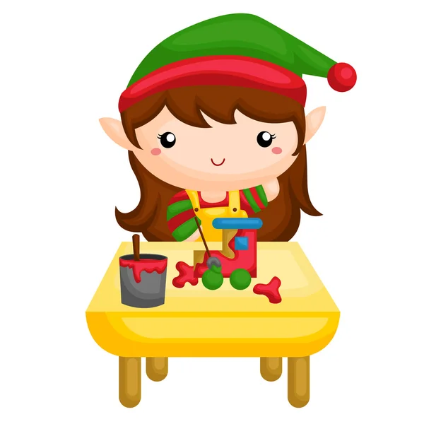 Elf pintando los juguetes — Vector de stock