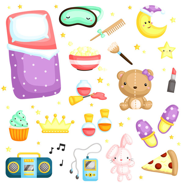 Pajamas Party Items Vector Set