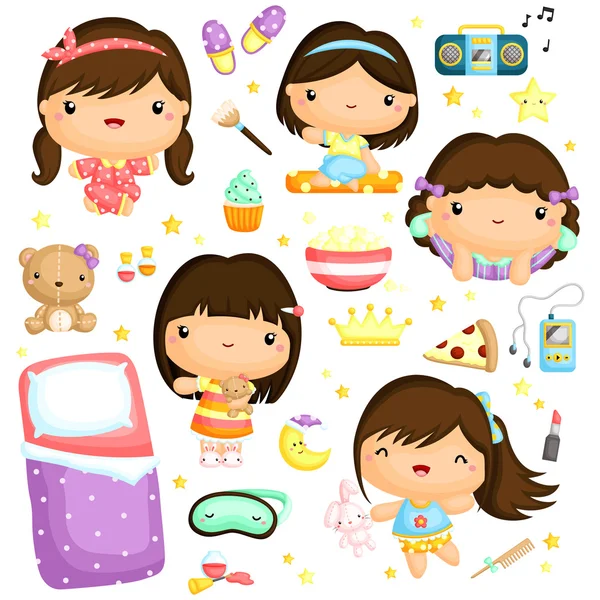 Pijama partisi kız vektör Set