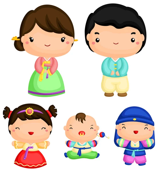 Conjunto de vectores familia coreana — Vector de stock