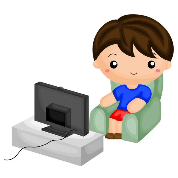 Anak menonton TV - Stok Vektor