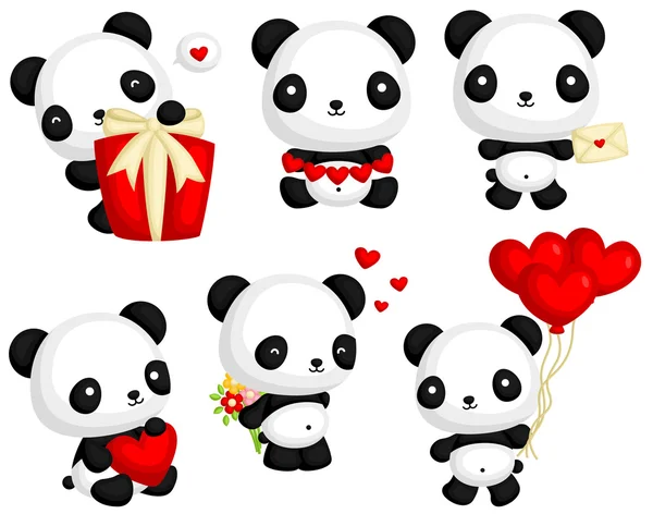 Conjunto de vectores Panda in Love — Vector de stock