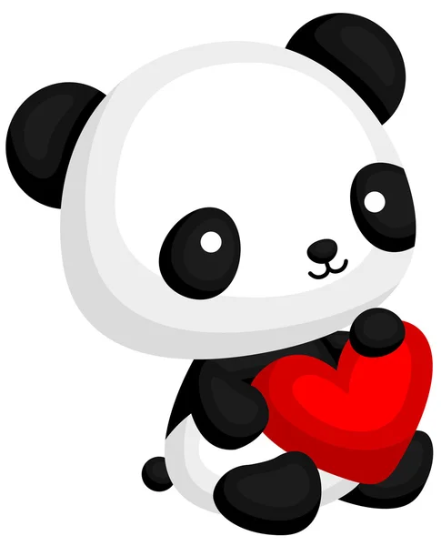 Panda mignon avec oreiller coeur — Image vectorielle