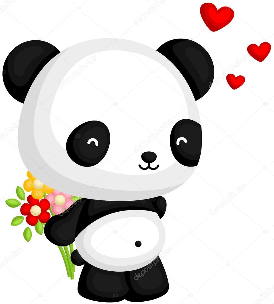 Cute Panda Holding Flower Bouquet