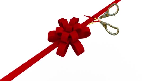 Grand Opening with a scissors, a red ribbon, ballons. 3d — Stock Video