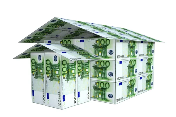 从欧元纸币，3d 建房子. — 图库照片